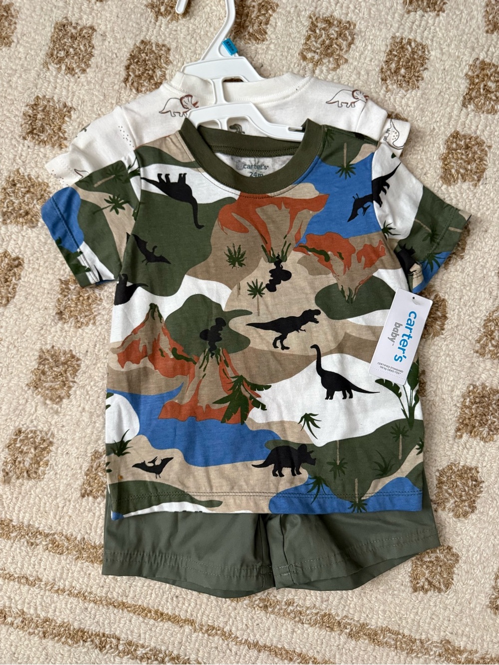 Carter's Green, Blue and Tan Dino Camo Short Sleeve Set